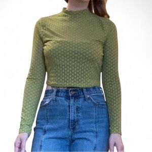 Astr Green Long Sleeve Women's Crop Top Mock Neck Funnel Neck
